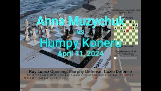 Anna Muzychuk vs Humpy Koneru at FIDE Womens Candidates 2024 on April 11 2024 With info panel [upl. by Fosque]