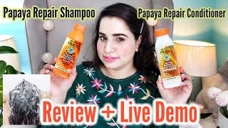 Garnier Fructis Papaya Repair Hair Food Shampoo amp Conditioner Review  Live Demo  Bhawna Sharma [upl. by Messing]