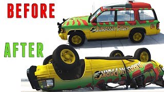 Jurassic Park Ford Explorer Rollover amp Crush Simulation BEAMNG [upl. by Imailiv]