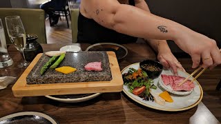 Wagyu Beef cooking on a hot stone 😋 Delicious 😋 [upl. by Ayiak]