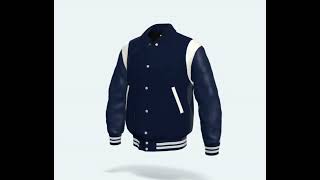 Letterman Jacket Retro Navy Blue Wool Body Leather Sleeves White Shoulder Inserts Varsity Jacket [upl. by Lasko]