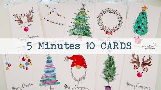 🎄🎅🦌 5 Minutes ONLY 10 Easiest Christmas Cards WATERCOLORS for Beginners  ✂️ Maremis Small Art [upl. by Elleynad]