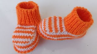 Easy Baby socks knitting designwoolen baby booties knittingknitting shoes tutorial in Hindi [upl. by Acissj]