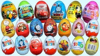 20 Surprise Eggs Kinder Surprise Disney Pixar Cars 2 Thomas Spongebob [upl. by Ahselaf]