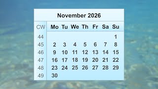 November 2026 Calendar [upl. by Dione]