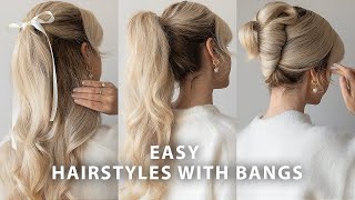 Easy Hairstyles with Curtain Bangs ❤️ Best ClipIn Bangs for Short Medium amp Long Hair [upl. by Odrude56]