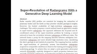 Super Resolution of Radargrams With a Generative Deep Learning Model [upl. by Siuqaj]