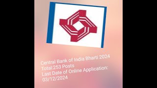 Central Bank of India Bharti 2024 Bank job Vacancy2024Recruitment2024Government2024 [upl. by Kwei]