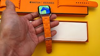 Apple Watch Hermès Single Tour Deployment Buckle Kilim Band in Orange Rubber Unboxing 2023 [upl. by Anayrb900]