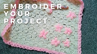 EMBROIDER OVER KNIT OR CROCHET Flower Surface Embroidery Beginner Tutorial Creative Upcycling [upl. by Aehsel]