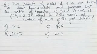 Two Sample of gases 1 and 2 are taken at same temperature and pressure but the ratio of number [upl. by Simaj]