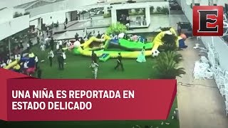 Ráfaga de viento ‘arrastra’ niños e inflables en SLP [upl. by Aneehsit]