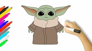 How to Draw Baby Yoda  Star Wars [upl. by Linnea]