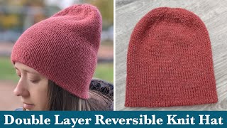 How to Knit a Beanie on Circular Needles for Women  Double Layer Reversible Knitted Beanie  Cap [upl. by Bozovich461]