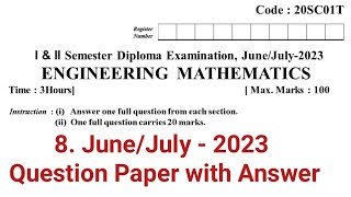 diploma maths question paper june july 2023 with answers  20SC01T  C 20 Syllabus  dte [upl. by Odrahcir]