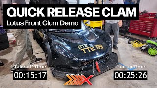 QUICK RELEASE CLAM DEMO  Lotus Exige Front Clam Quick Release System [upl. by Aivlis165]