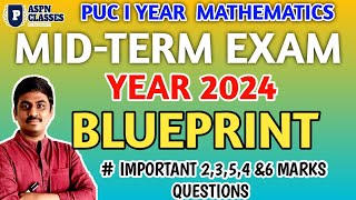 1st PU maths Midterm exam Blueprint 2024 and Important Questions for Mid term exam class 11th [upl. by Nyrat409]