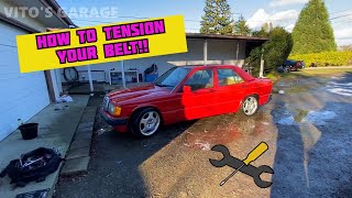 How to Tighten a Serpentine Belt on Inline 6 Mercedes M103 Engine 190E W124 W126 W463 [upl. by Animsaj]