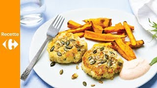 Burgers de panaishalloumi en croûte et frites de patates douce [upl. by Namilus]