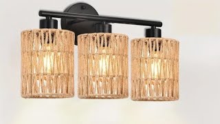 TEMU UNBOXING  Country Style Farmhouse Bathroom Wall Lamp With Bohemian Woven Wicker Lampshade [upl. by Abramson241]