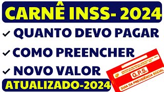 NOVOS VALORES DO CARNÊ DO INSS 2024  CONTRIBUIÇÃO AUTÔNOMO FACULTATIVO BAIXA RENDA 20 11 5 [upl. by Ahsinak]