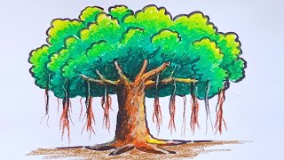 How to draw a Banyan tree easy  national tree of India  easy tree drawing banyan tree [upl. by Nnylhsa472]