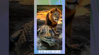 Lion fights Alligator Lion alligator animals wildlife [upl. by Jerman]