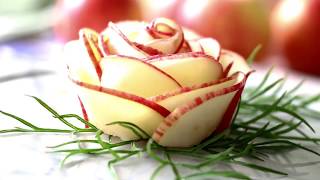 How To Make Apple Rose Flower Garnish  Food Art Garnishing Made Easy [upl. by Auhsuoj]