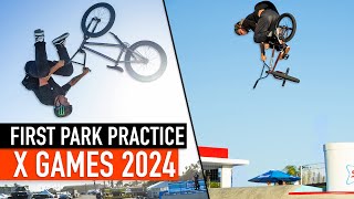 X GAMES 2024  FIRST BMX PARK PRACTICE [upl. by Enilecram]