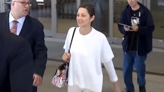 Oscar Nominee Marion Cotillard Wears All White At LAX [upl. by Akiram]