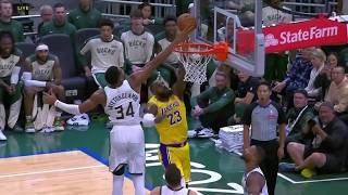 Giannis REJECTS LeBron James with a chasedown block in preseason 😳  NBA on ESPN [upl. by Alema]