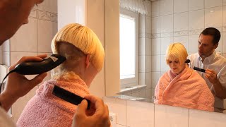 Kats Extreme Bob Haircut Nape Shave Clipper Cut Hair Transformation  Womens Undercut  full video [upl. by Amsab]