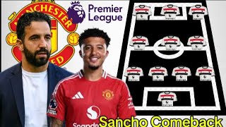 Comeback Sancho  MAN UNITED Potential 433 Line up with Sancho Under Ruben Amorim Season 20242025 [upl. by Leile857]