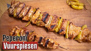 Peperoni Vuurspiesen op de BBQ vurige spiesjes met Spaanse pepers [upl. by Idona]