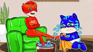 Catboys cry a lot Owlettes bad Catboy Sad story  PJ MASKS 2D ANIMATION [upl. by Ellemaj]