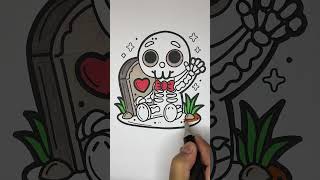 🎨 Relaxing Marker Coloring  Adorable Skeleton ASMR 🖤  Creepy Kawaii Book 🎶 [upl. by Aimerej]