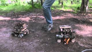 Build A Long Lasting Campfire Log Cabin vs Self Feeding [upl. by Torrance]