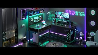 How to Install  SEDETA L Shaped Gaming Desk with LED Lights Pegboard Drawers and Hutch [upl. by Rona840]