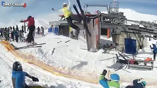 Skiers Go Flying In The Ski Lift Ride From Hell [upl. by Yesdnil190]