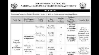 NADRA JOBS ANNOUNCED Junior Executive Positions Islamabad Karachi Hyderabad Sukkur amp Peshawar [upl. by Siraval]