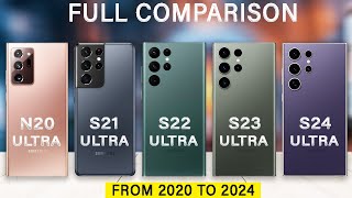 Samsung S24 Ultra Vs S23 Ultra Vs S22 Ultra Vs S21 Ultra Vs Note 20 Ultra Specs Review in 2024 [upl. by Htesil]