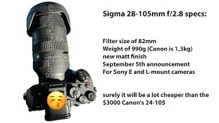 LEAKED image of the new Sigma 28105mm f28 FE lens [upl. by Hgielar]