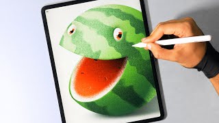 Watermelon PacMan  Illustration on iPad Pro [upl. by Jak]