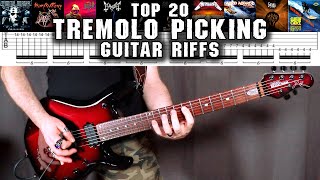 Top 20 TREMOLO PICKING Riffs To Improve Your Right Hand  With Tabs [upl. by Naasar]