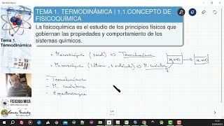 TEMA 1 TERMODINÁMICA  11 CONCEPTO DE FISICOQUÍMICA [upl. by Leiahtan]