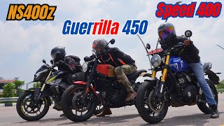 Guerrilla 450 vs NS400z vs Speed 400 Drag Race [upl. by Humo]