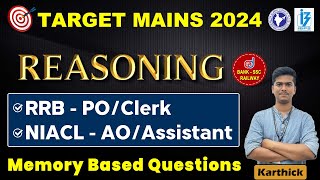 Target Mains  NIACL  AOAssistant  RRB  POClerk  Reasoning  Memory Based Questions [upl. by Atiluap]