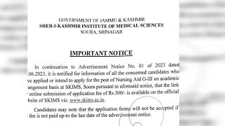 LINK FOR ONLINE SUBMISSION OF APPLICATION FEE FOR POST OF Nursing AID AVAILABLE ON WEBSITE OF SKIMS [upl. by Alexandrina780]