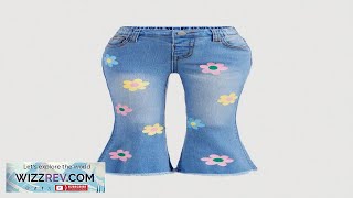 SHEIN Young Girl Floral Print Raw Cut Flare Leg Jeans SHEIN Review [upl. by Dannel145]