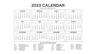 Year 2023 Calendar Printable with Holidays  Wiki Calendar [upl. by Eulalie]